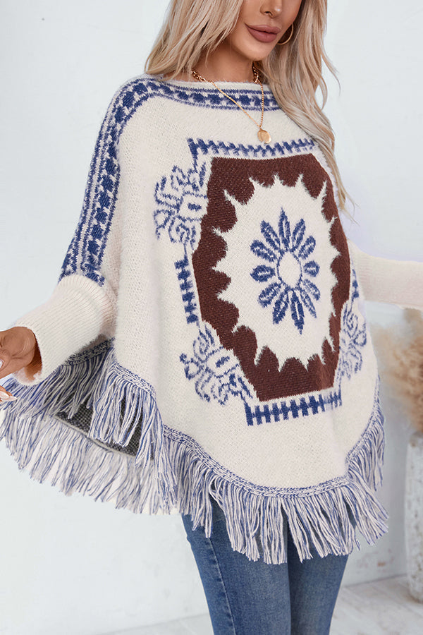 Mirla | Boho Stickad Tröja med Fransar Nederkant-Eva Jonsson