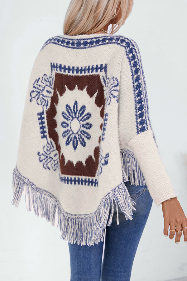 Mirla | Boho Stickad Tröja med Fransar Nederkant-Eva Jonsson