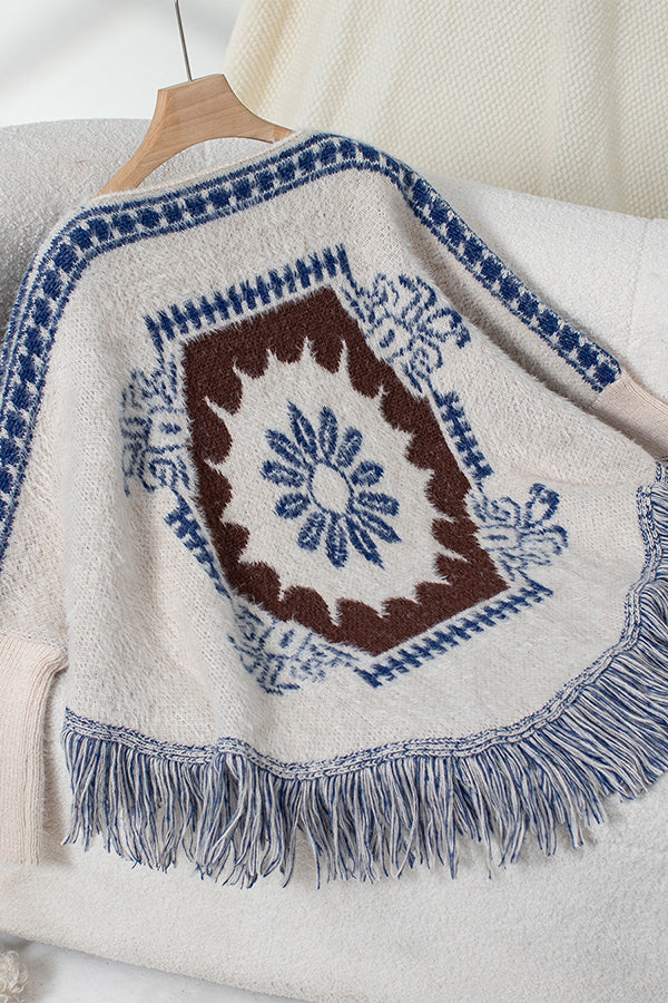 Mirla | Boho Stickad Tröja med Fransar Nederkant-Eva Jonsson