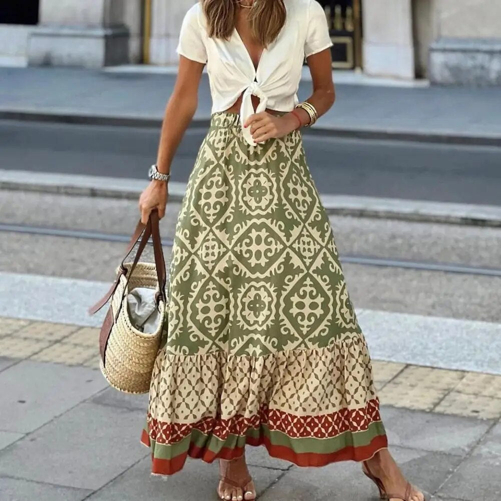 Mirla | Boho Tryck Maxi Kjol för Damer-Eva Jonsson