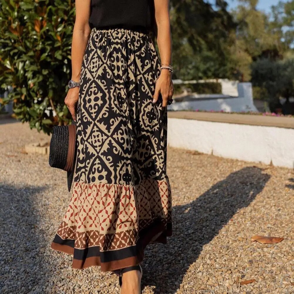 Mirla | Boho Tryck Maxi Kjol för Damer-Eva Jonsson