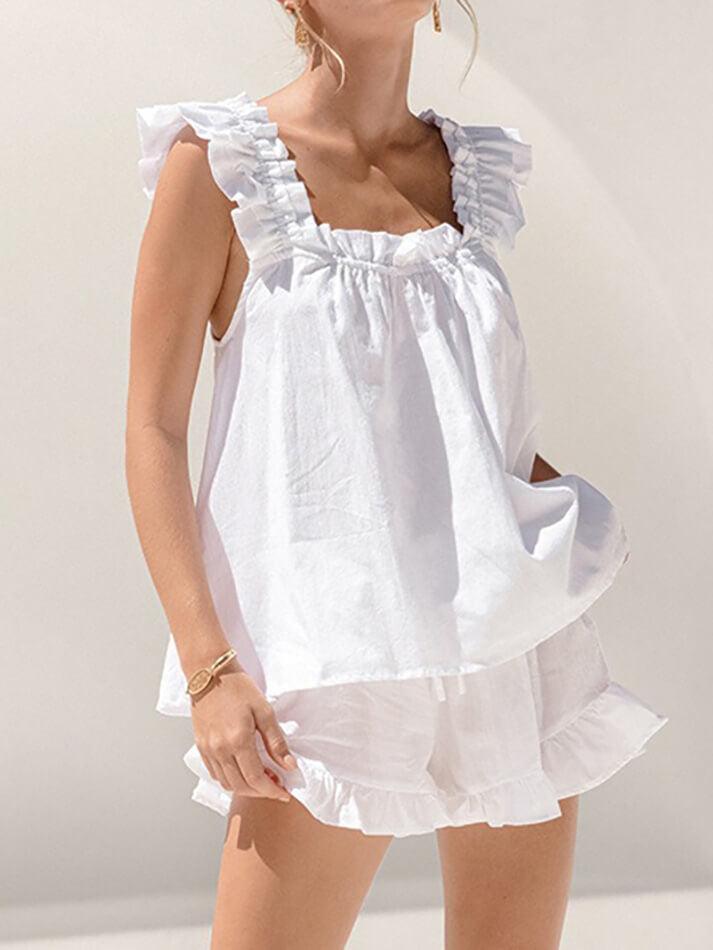 Mirla | Bomull Rynkade Cami Shorts Set-Eva Jonsson