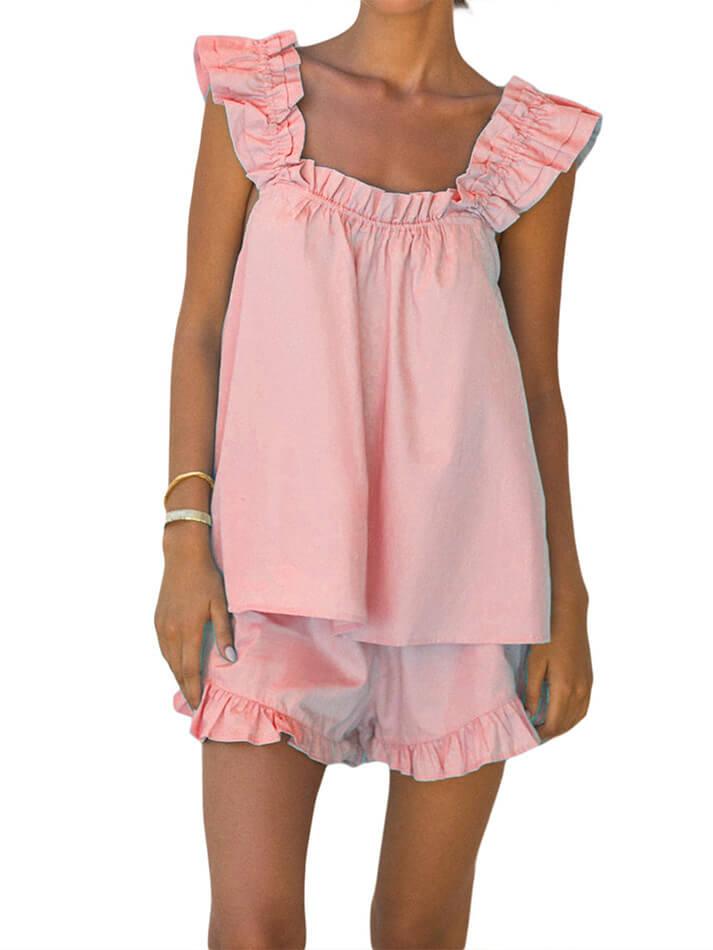 Mirla | Bomull Rynkade Cami Shorts Set-Eva Jonsson