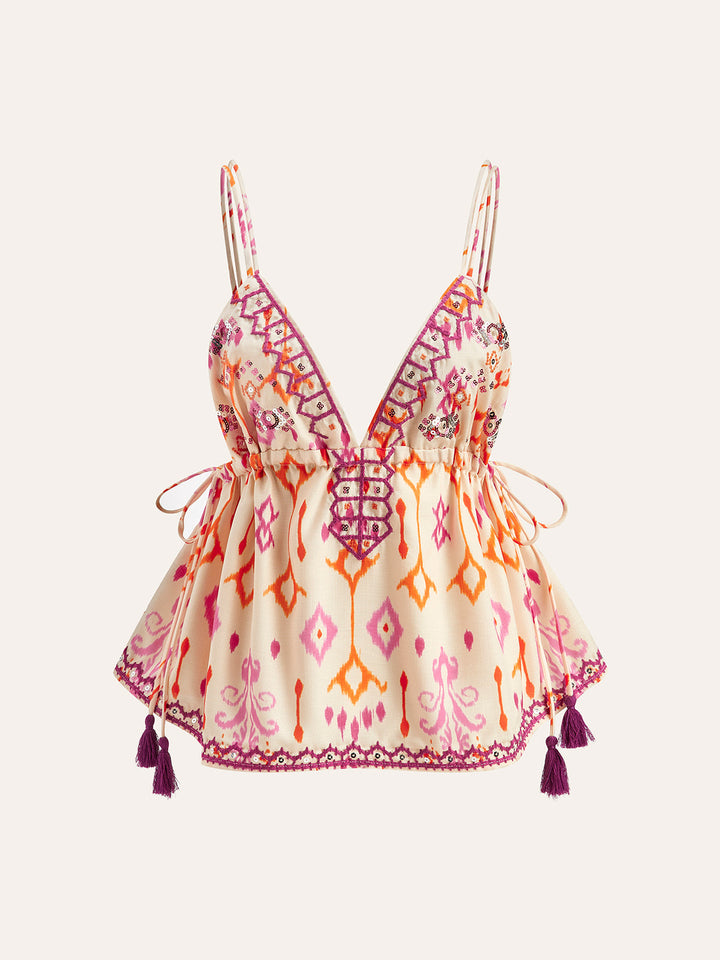 Mirla | Broderad Boho Kvastband Cami Top-Eva Jonsson