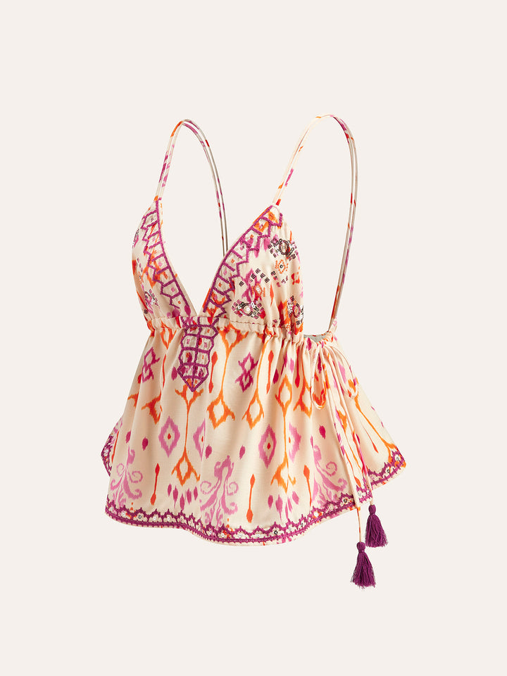 Mirla | Broderad Boho Kvastband Cami Top-Eva Jonsson