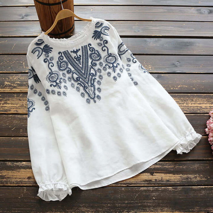 Mirla | Broderad Rundhals-T-shirt-Eva Jonsson