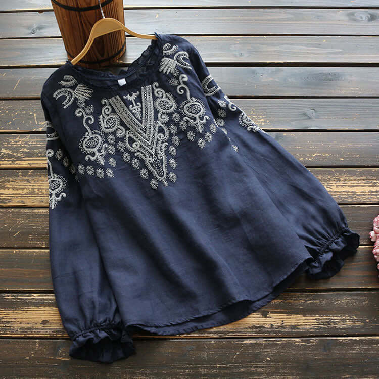 Mirla | Broderad Rundhals-T-shirt-Eva Jonsson