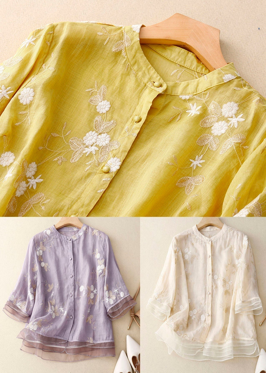 Mirla | Broderad bomull linneblus-Eva Jonsson