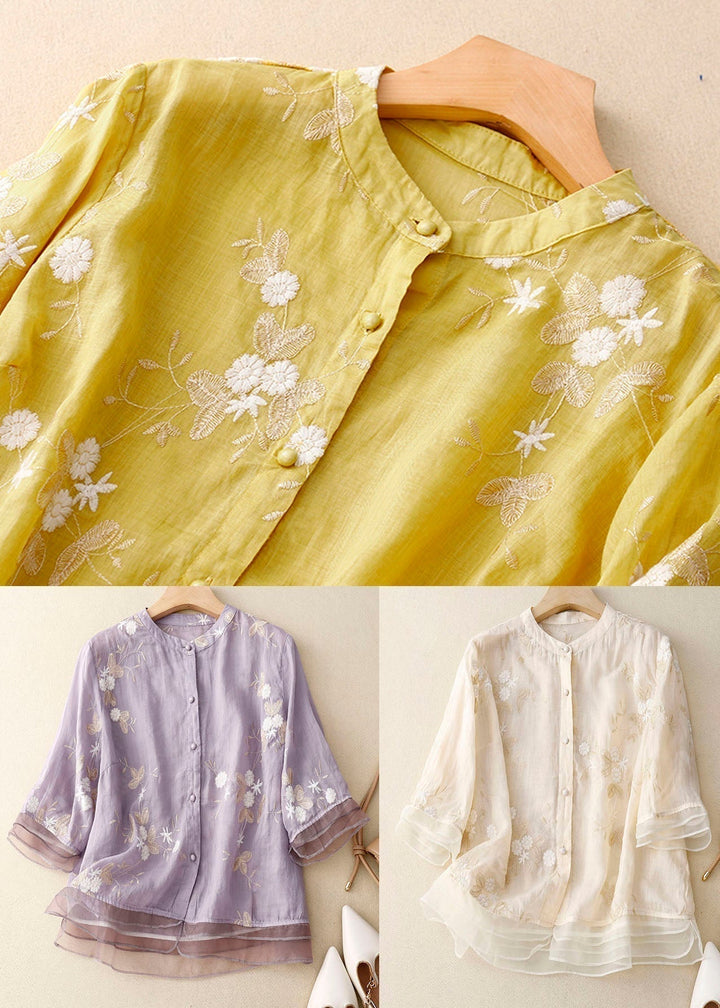 Mirla | Broderad bomull linneblus-Eva Jonsson