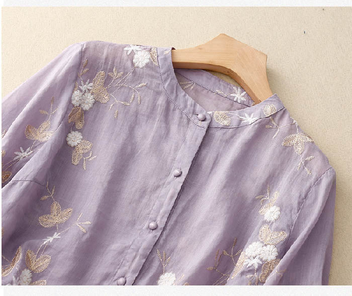 Mirla | Broderad bomull linneblus-Eva Jonsson