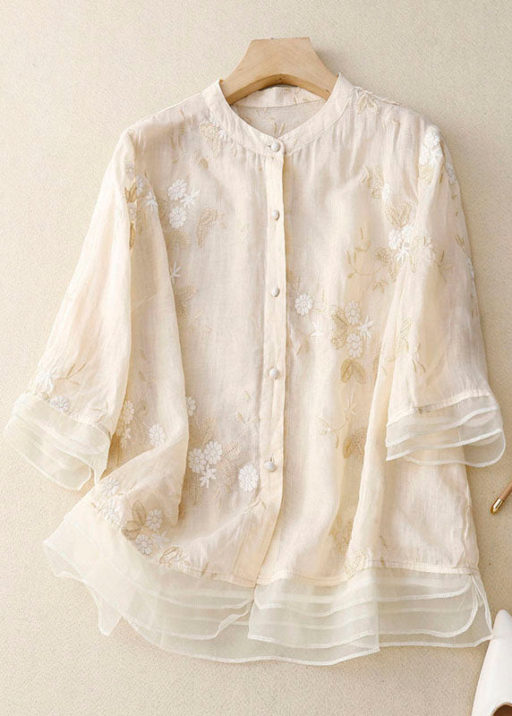 Mirla | Broderad bomull linneblus-Eva Jonsson