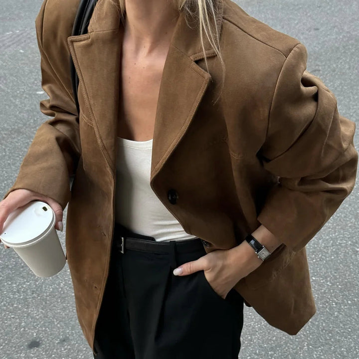 Mirla | Brun Läderjacka - Premium Mocka för Övergångskläder-Eva Jonsson