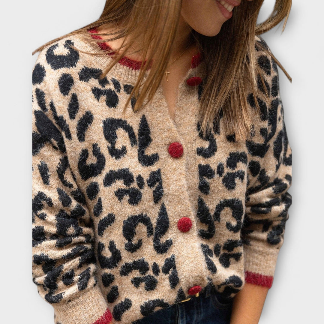 Mirla | Brun Leopard Stickad Jacka-Eva Jonsson