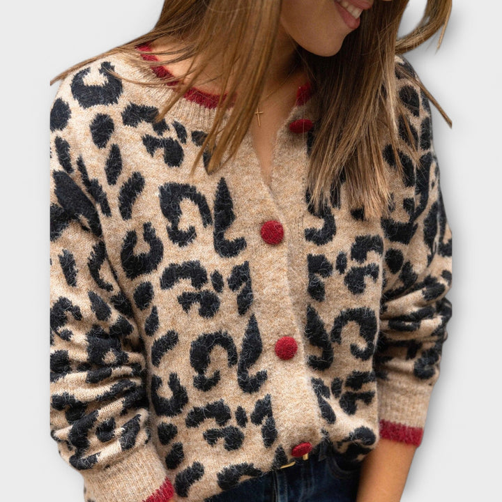 Mirla | Brun Leopard Stickad Jacka-Eva Jonsson