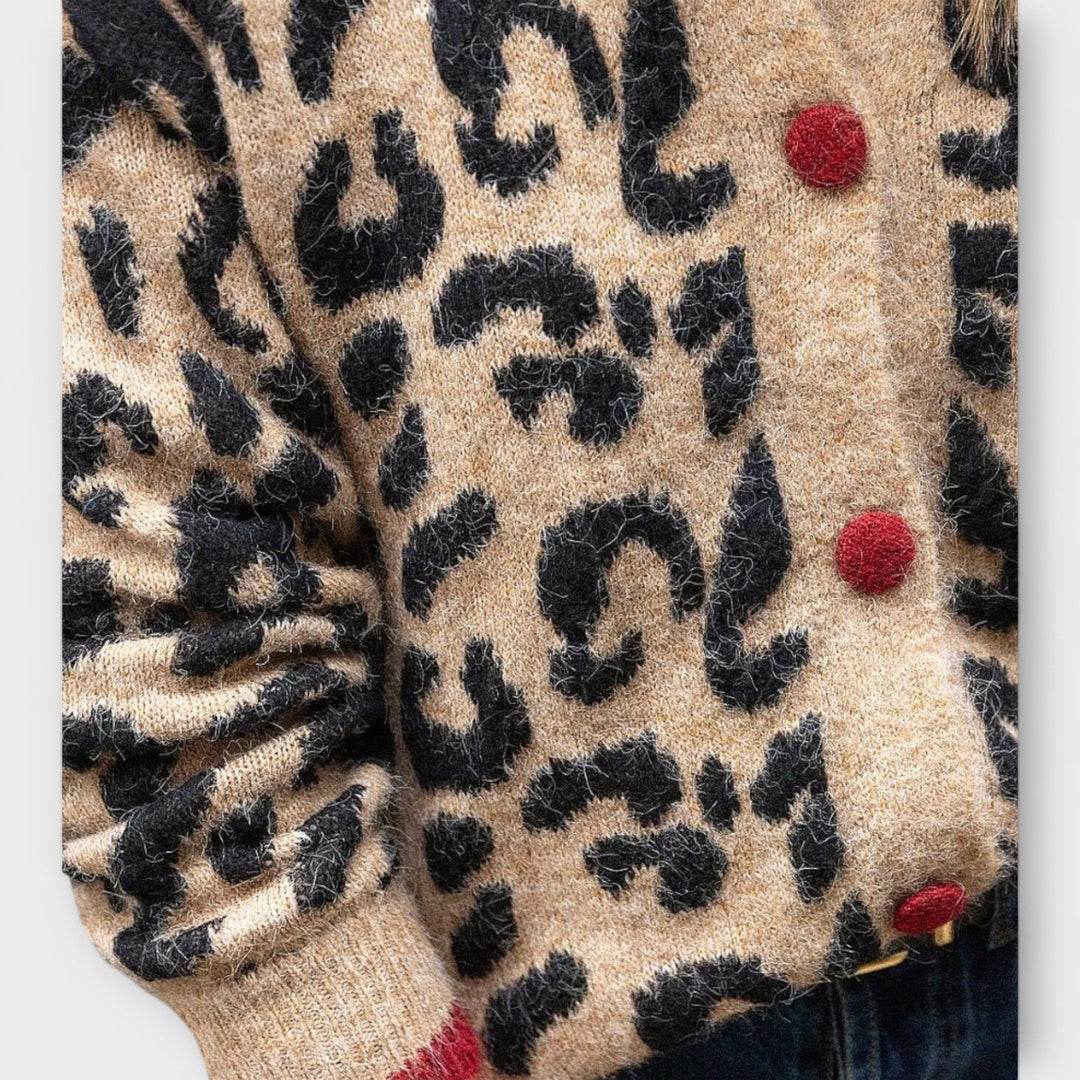 Mirla | Brun Leopard Stickad Jacka-Eva Jonsson