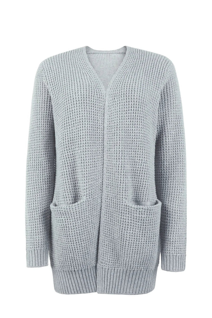Mirla | Cardigan Lång Öppen Fram Stickad Textur Mjuka Ribbad Kanter med Fickor-Eva Jonsson