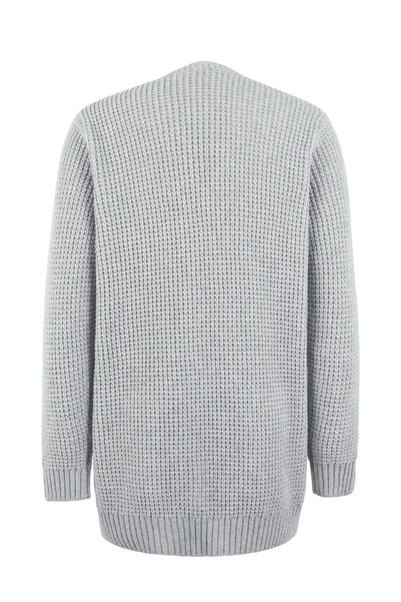 Mirla | Cardigan Lång Öppen Fram Stickad Textur Mjuka Ribbad Kanter med Fickor-Eva Jonsson