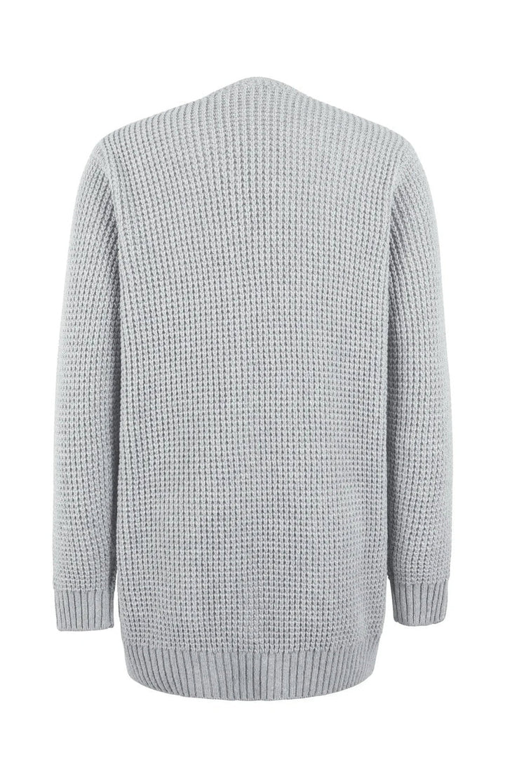 Mirla | Cardigan Lång Öppen Fram Stickad Textur Mjuka Ribbad Kanter med Fickor-Eva Jonsson