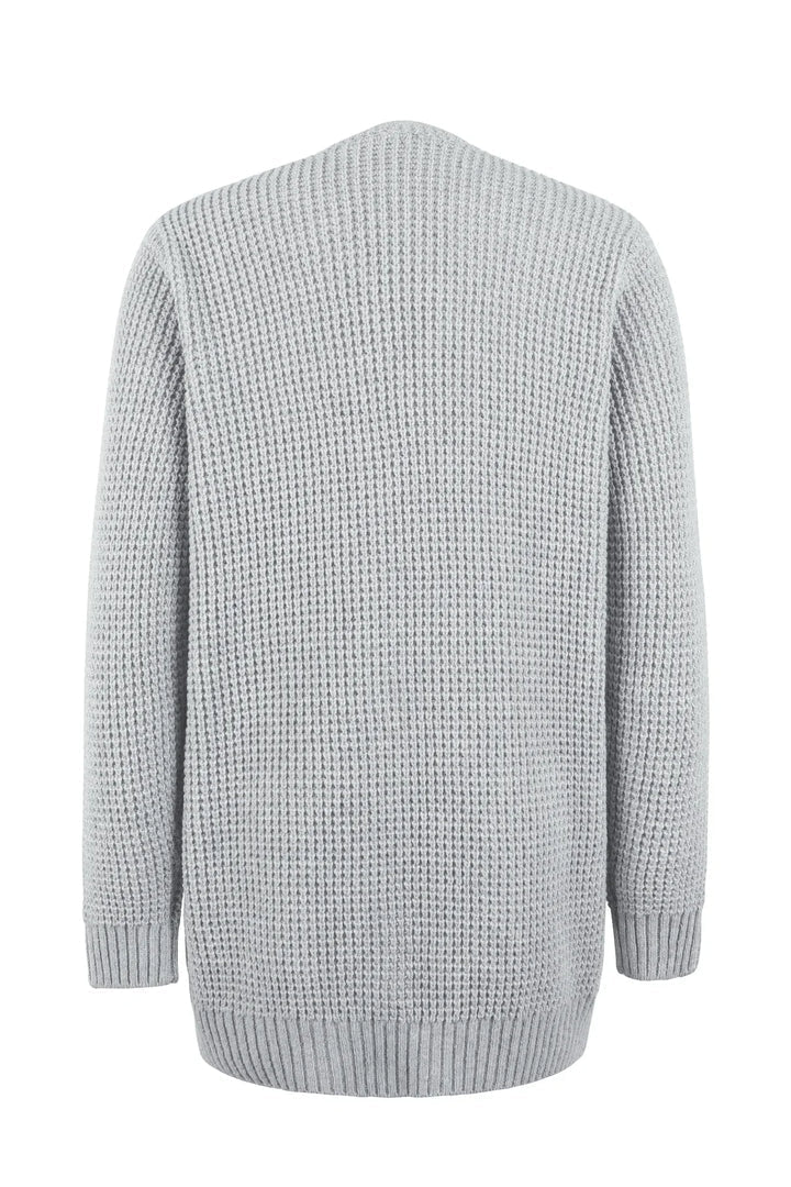 Mirla | Cardigan Lång Öppen Fram Stickad Textur Mjuka Ribbad Kanter med Fickor-Eva Jonsson