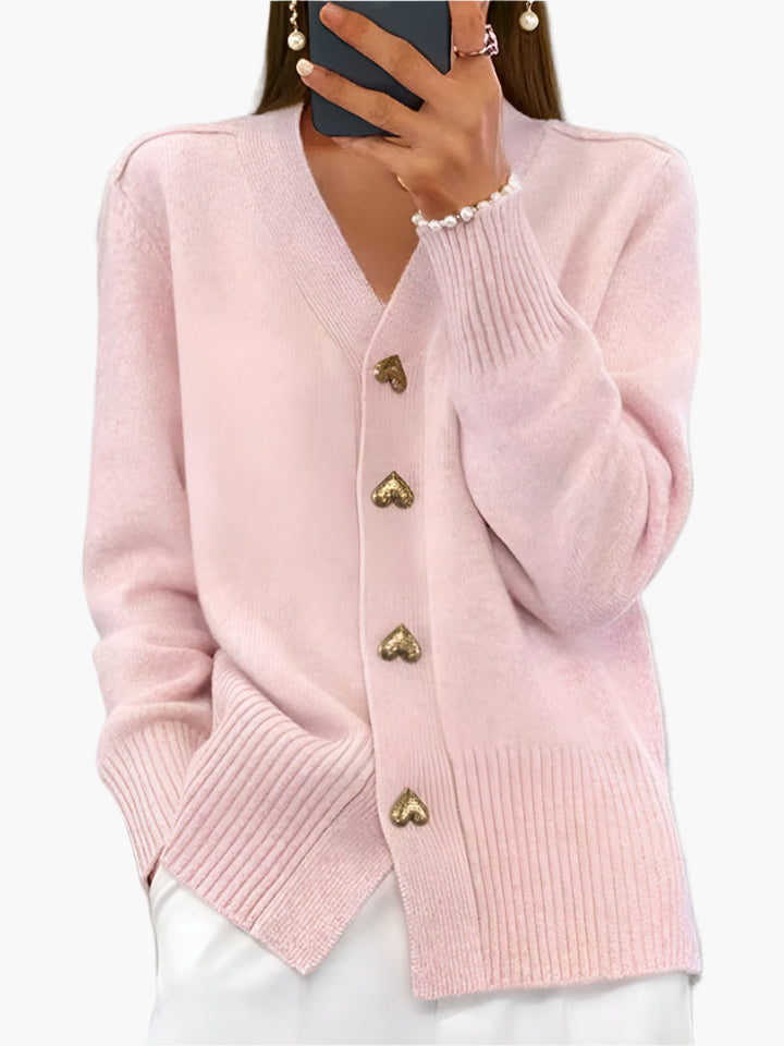 Mirla | Cardigan med Hjärtknappar - Elegant Stickad Tröja för Vardag och Kontor-Eva Jonsson
