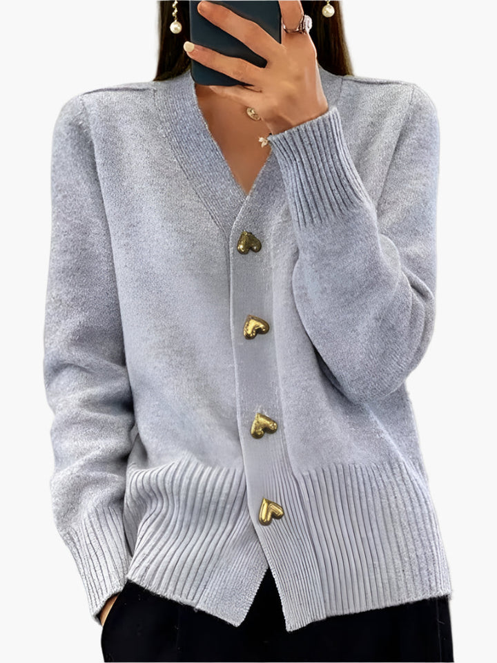 Mirla | Cardigan med Hjärtknappar - Elegant Stickad Tröja för Vardag och Kontor-Eva Jonsson