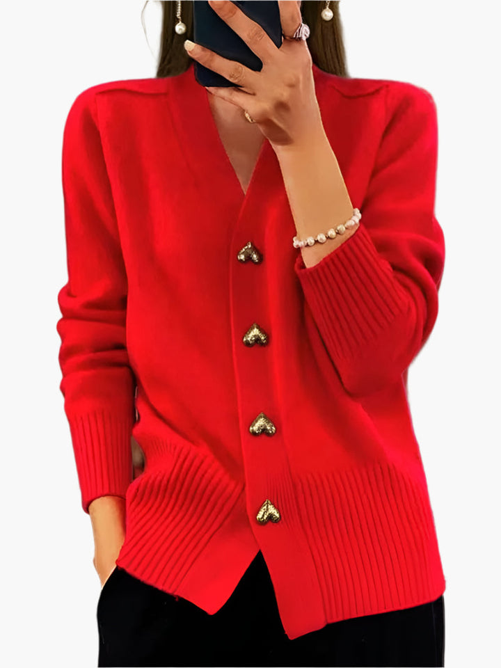 Mirla | Cardigan med Hjärtknappar - Elegant Stickad Tröja för Vardag och Kontor-Eva Jonsson