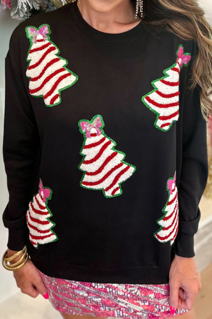 Mirla | Casual Julgran Paljetter O-Hals Sweatshirt-Eva Jonsson
