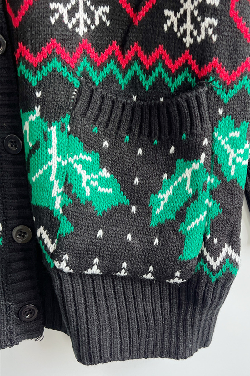 Mirla | Casual Snöflingor Julgran Knappar Tyg Kontrast V-Hals Överklädnad-Eva Jonsson