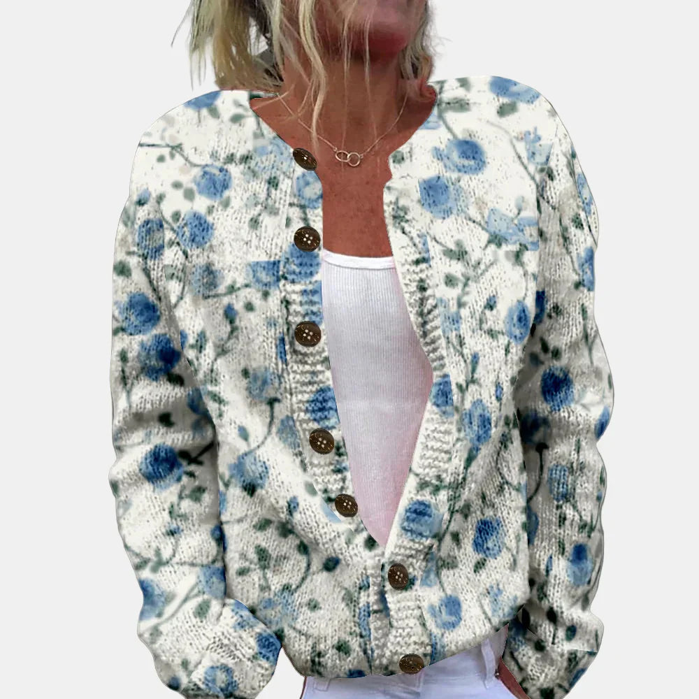 Mirla | Chic Blå Tryckt Cardigan-Eva Jonsson