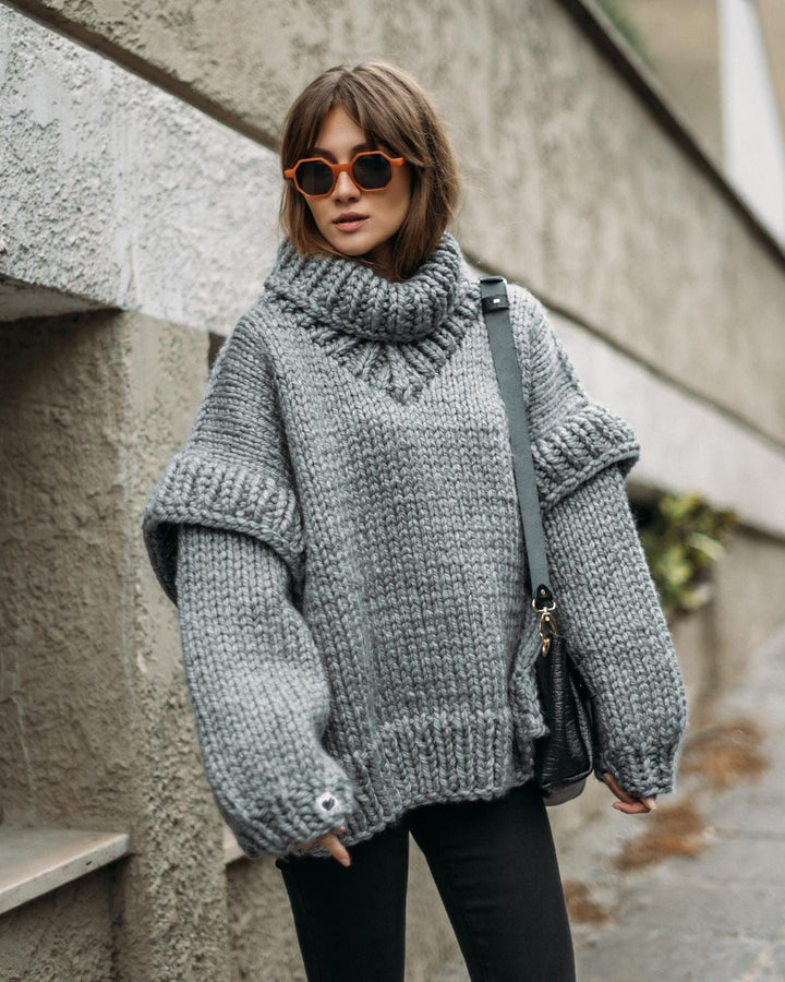 Mirla | Chunky Stickad Oversized Rullkrage Tröja för Kvinnor-Eva Jonsson