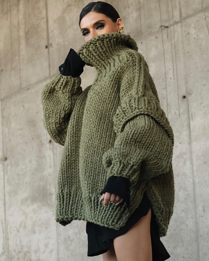Mirla | Chunky Stickad Oversized Rullkrage Tröja för Kvinnor-Eva Jonsson