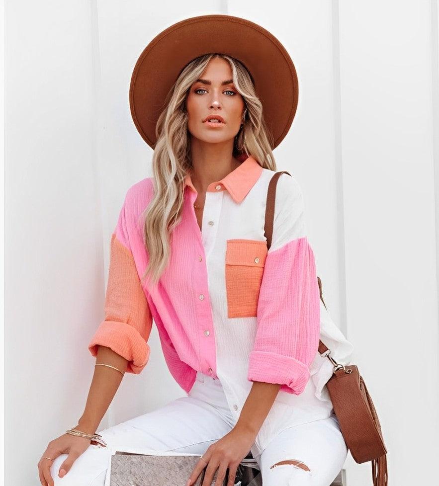 Mirla | Colorblock Skjorta med knappstängning för damer-Eva Jonsson