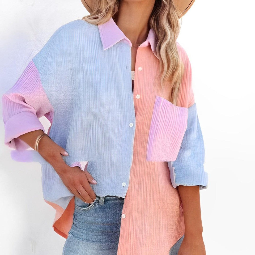 Mirla | Colorblock Skjorta med knappstängning för damer-Eva Jonsson