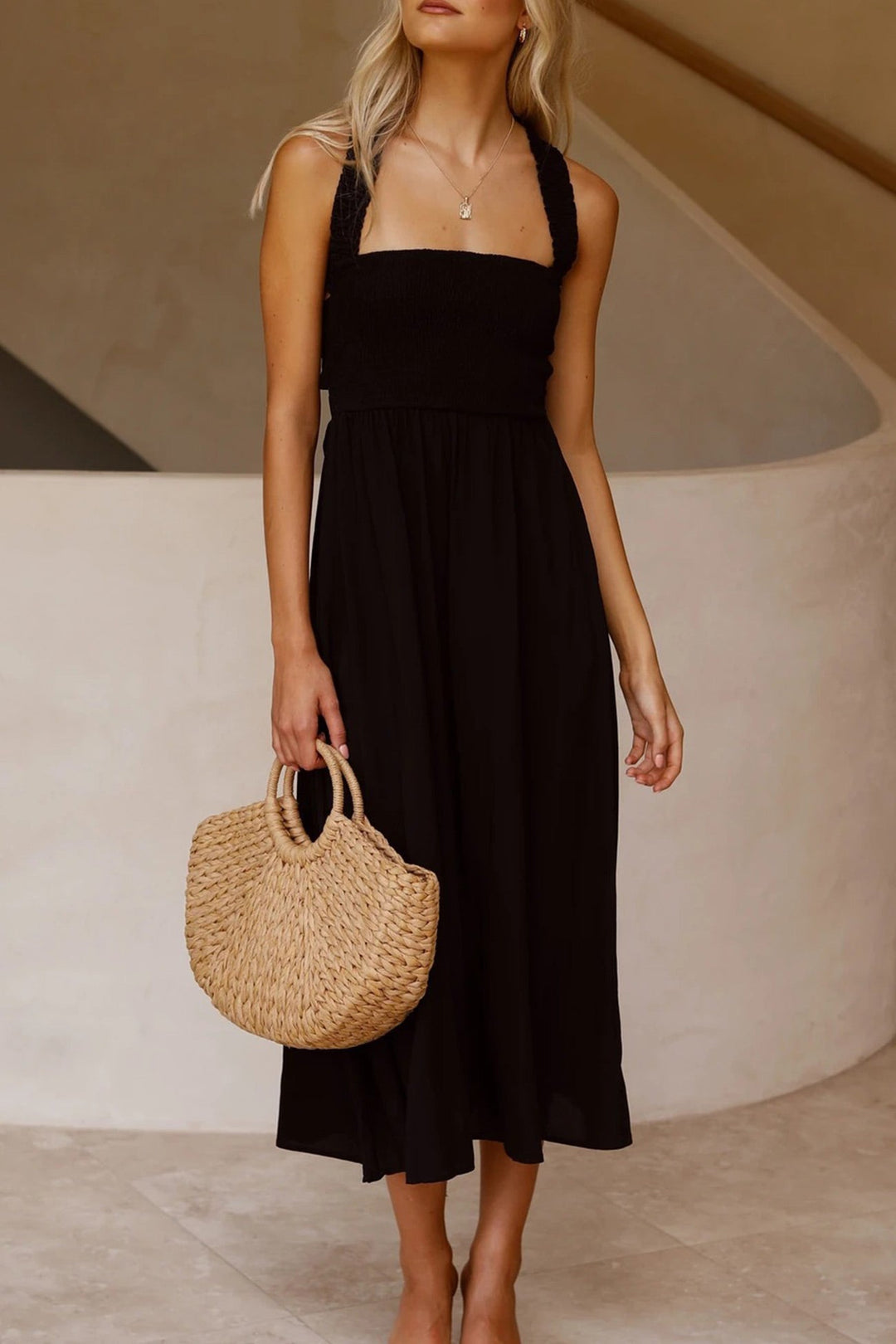 Mirla | Crisscross Tie-Back Midi Klänning-Eva Jonsson