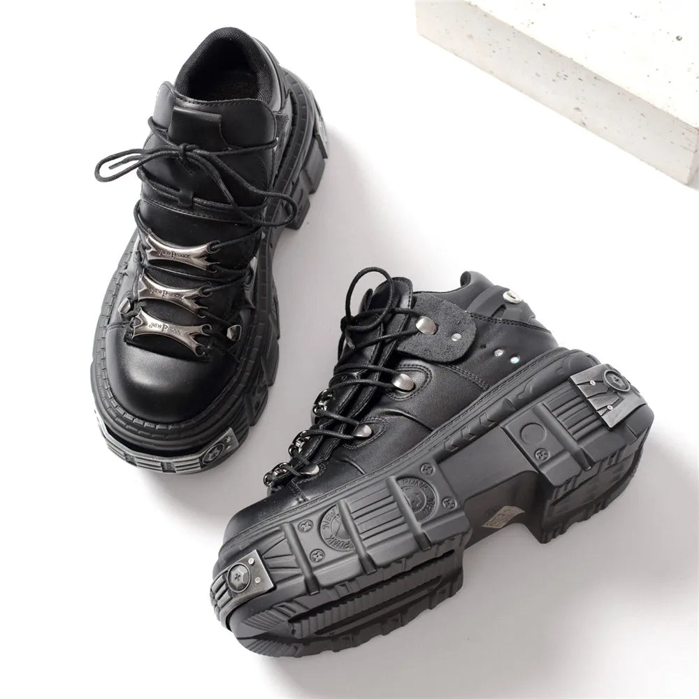 Mirla | Dam Ankelboots för kvinnor Tjock sula Snörning Metalldekoration Runda tår Plattformsskor Ladeis Punk Gothic Sneakers-Eva Jonsson