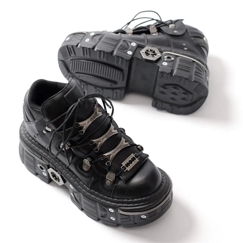 Mirla | Dam Ankelboots för kvinnor Tjock sula Snörning Metalldekoration Runda tår Plattformsskor Ladeis Punk Gothic Sneakers-Eva Jonsson