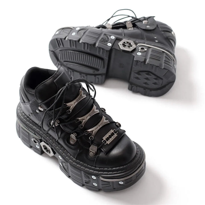 Mirla | Dam Ankelboots för kvinnor Tjock sula Snörning Metalldekoration Runda tår Plattformsskor Ladeis Punk Gothic Sneakers-Eva Jonsson
