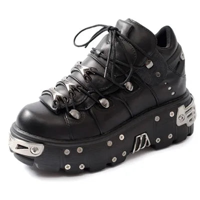 Mirla | Dam Ankelboots för kvinnor Tjock sula Snörning Metalldekoration Runda tår Plattformsskor Ladeis Punk Gothic Sneakers-Eva Jonsson