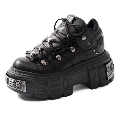Mirla | Dam Ankelboots för kvinnor Tjock sula Snörning Metalldekoration Runda tår Plattformsskor Ladeis Punk Gothic Sneakers-Eva Jonsson