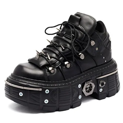 Mirla | Dam Ankelboots för kvinnor Tjock sula Snörning Metalldekoration Runda tår Plattformsskor Ladeis Punk Gothic Sneakers-Eva Jonsson