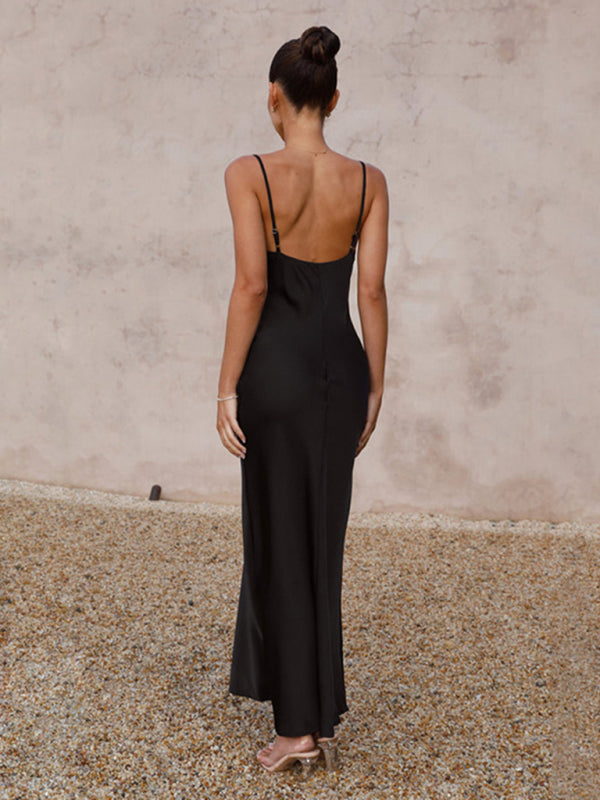 Mirla | Dam Axelband Djupt V-ringad Slim-Fashion-Klänning-Eva Jonsson
