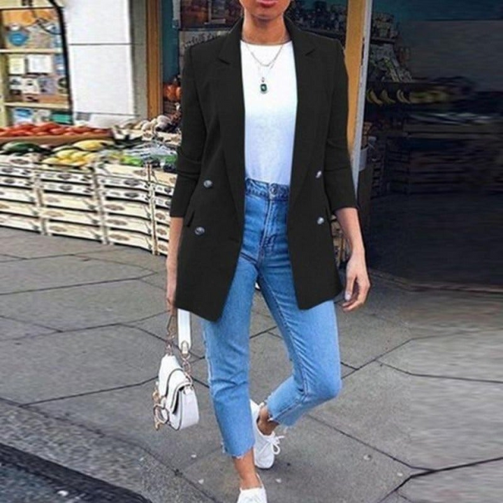 Mirla | Dam Blazer Elegant Longblazer med 3/4 ärmar, Ideal för Business Looks-Eva Jonsson