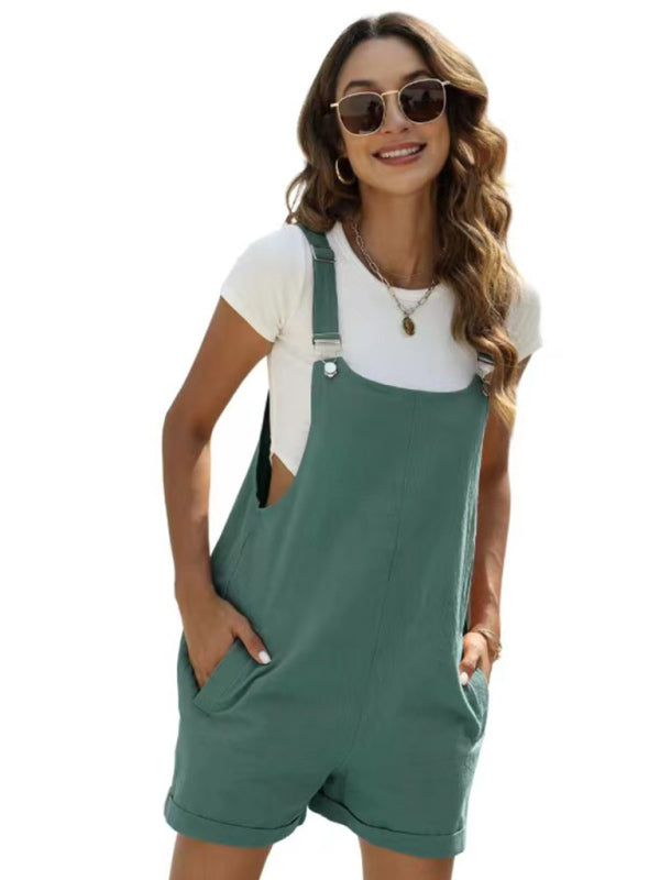Mirla | Dam Bomulls- och Linnejusterbara Avslappnade Lösa Overalls-Shorts-Eva Jonsson