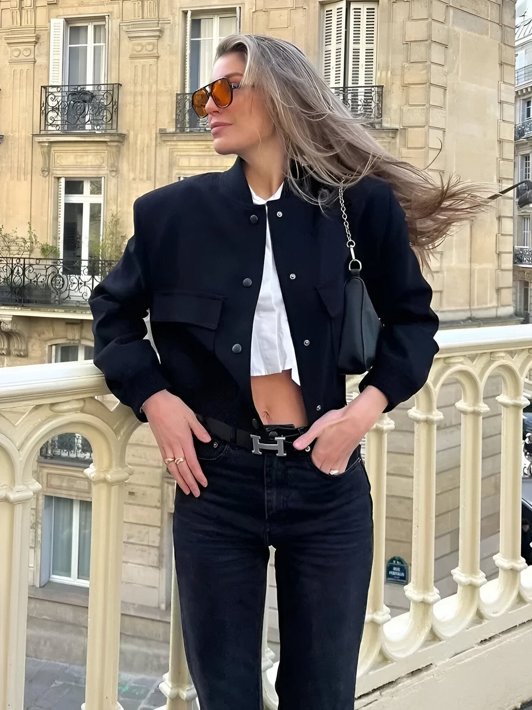 Mirla | Dam Cropped Button-Down Bomberjacka-Eva Jonsson