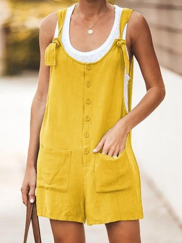Mirla | Dam Daisy Bomull Linne Hängselshorts-Eva Jonsson