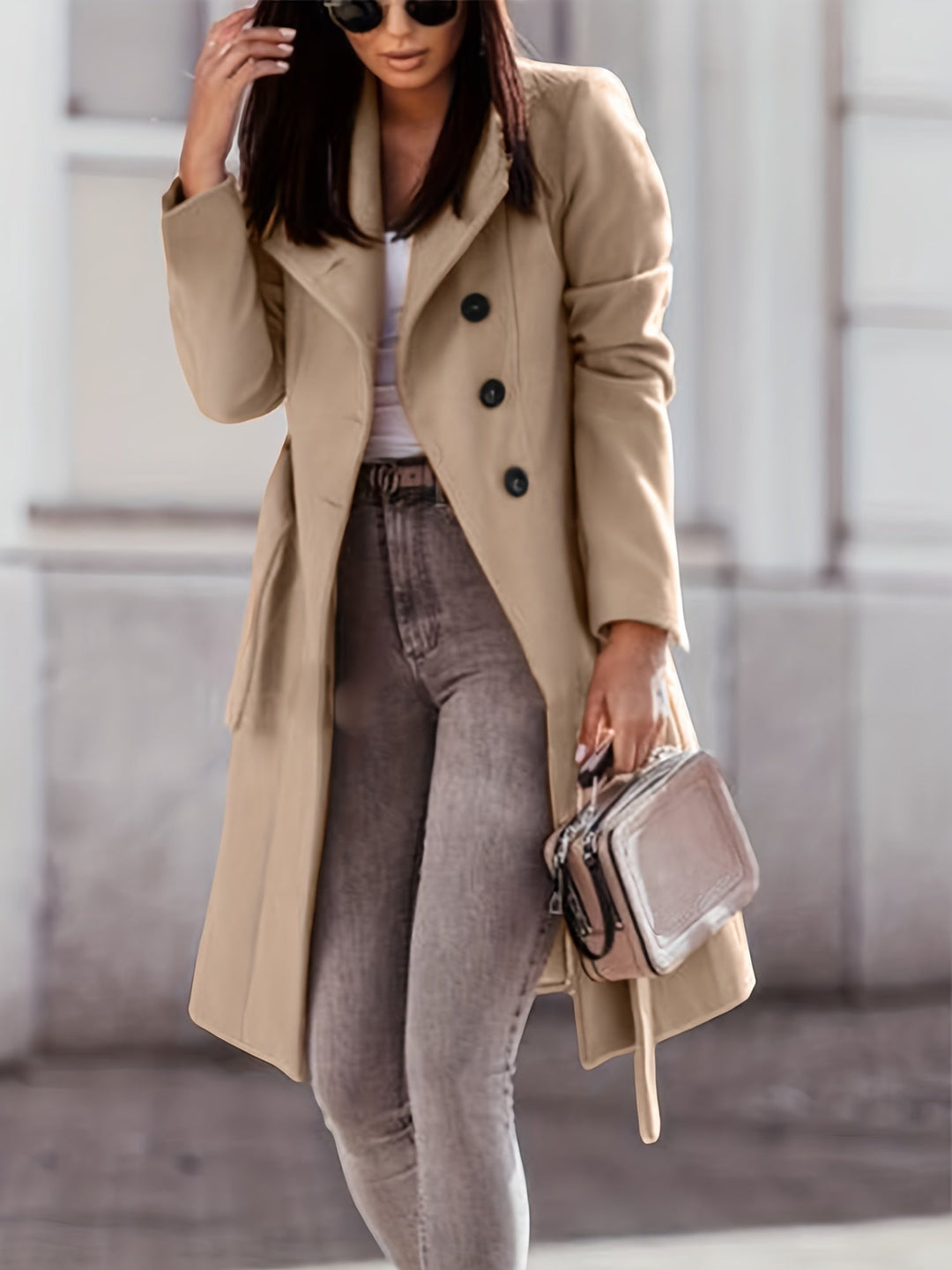 Mirla | Dam Dubbelknappad Ullmix Trenchcoat Slim Fit, Knähöjd-Eva Jonsson