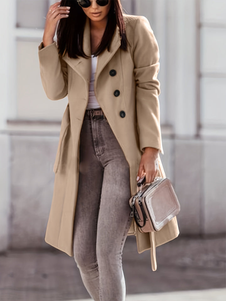 Mirla | Dam Dubbelknappad Ullmix Trenchcoat Slim Fit, Knähöjd-Eva Jonsson