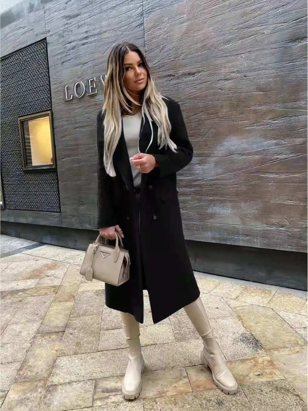 Mirla | Dam Dubbelknapplång Kappa, Klassisk Elegant Lång Kappa-Eva Jonsson