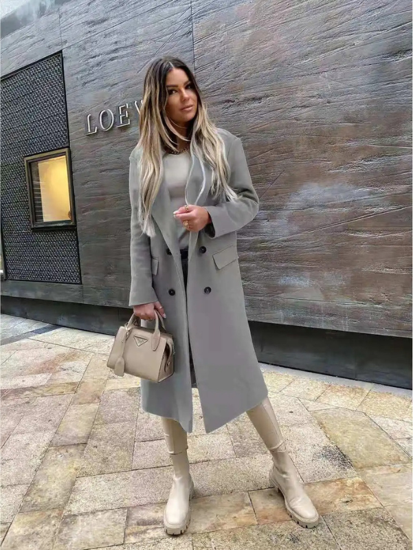 Mirla | Dam Dubbelknapplång Kappa, Klassisk Elegant Lång Kappa-Eva Jonsson