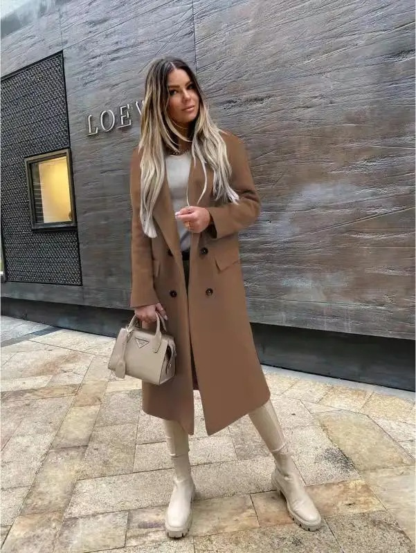 Mirla | Dam Dubbelknapplång Kappa, Klassisk Elegant Lång Kappa-Eva Jonsson